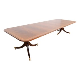 Baker Furniture Stately Homes Georgian Banded Mahogany Double Pedestal Extension Dining Table