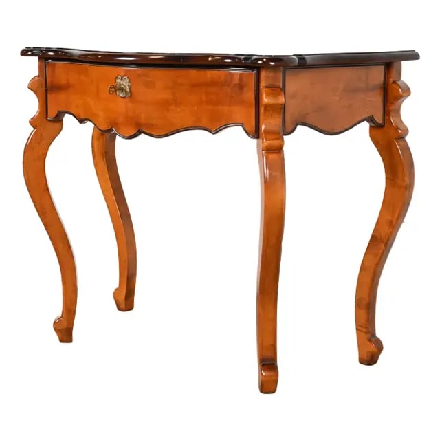 Baker Furniture Italian Provincial Louis XV Carved Maple Console or Entry Table: A beautiful Italian Provincial Louis XV style console or entry table By Baker Furniture, "Milling Road" Collection Italy, Late 20th Century Carved maple, with original brass hardware. Drawer locks, an