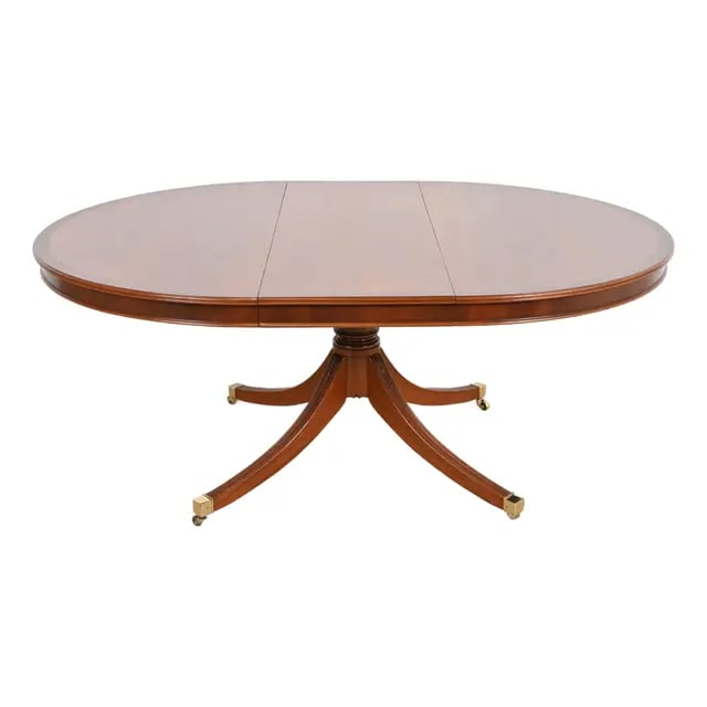 Baker Furniture Style Georgian Banded Mahogany and Rosewood Pedestal Extension Dining Table (1 of 11)