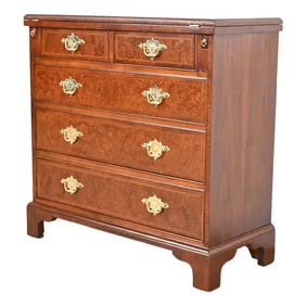 Baker Furniture Georgian Burled Walnut Flip Top Server or Bachelor Chest, Newly Refinished