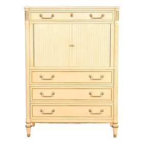 Kindel Furniture French Regency Louis XVI Cream Lacquered Parcel Gilt Tambour Gentleman's Chest