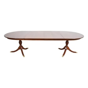Henkel Harris Georgian Mahogany Double Pedestal Extension Dining Table, Newly Refinished
