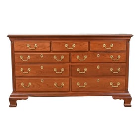 Councill Furniture Georgian Carved Cherry Wood Nine-Drawer Dresser, Newly Refinished