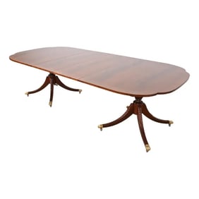 Baker Furniture Historic Charleston Georgian Banded Flame Mahogany Double Pedestal Dining Table