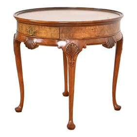 Baker Furniture Queen Anne Cherry and Burl Wood Tea Table, Circa 1960s