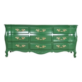 John Widdicomb French Provincial Louis XV Green Lacquered Triple Dresser, Newly Refinished