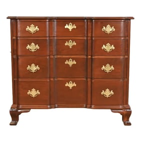 Kindel Furniture Georgian Carved Solid Mahogany Block Front Chest of Drawers, Newly Refinished