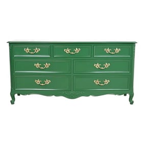 Kindel Furniture French Provincial Louis XV Green Lacquered Dresser, Newly Refinished