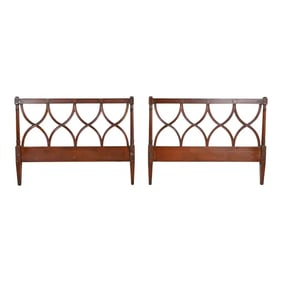 Edward Wormley for Dunbar Mid-Century French Regency Louis XVI Carved Mahogany Twin Size Headboards