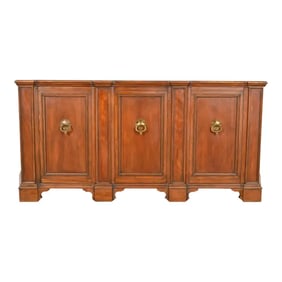 Baker Furniture French Regency Carved Cherry Wood Sideboard Credenza or Bar Cabinet