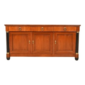 Baker Furniture French Empire Cherry Wood and Parcel Ebonized Sideboard or Bar Cabinet
