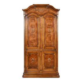 Drexel Heritage French Regency Louis XVI Carved Burled Walnut Armoire Dresser or Linen Press