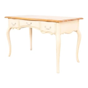 Ethan Allen French Provincial Louis XV Cream Lacquered Maple Top Writing Desk