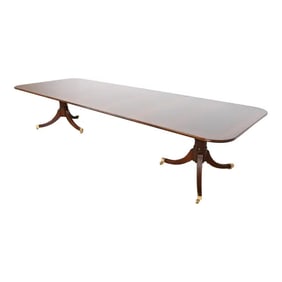 Baker Furniture Stately Homes Georgian Banded Mahogany Double Pedestal Dining Table