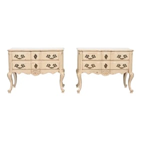 Baker Furniture French Provincial Louis XV Taupe Painted Commodes or Bedside Chests, Pair