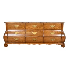 Baker Furniture French Provincial Louis XV Oak and Burl Wood Bombay Form Triple Dresser or Credenza