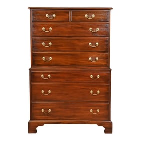 Henkel Harris Georgian Solid Mahogany Eight-Drawer Highboy Dresser, 1973