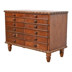 Antique Victorian Carved Mahogany Twelve-Drawer Collector's Cabinet, Circa 1880s