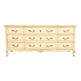 Henredon French Provincial Louis XV Cream Lacquered Triple Dresser, Circa 1960s
