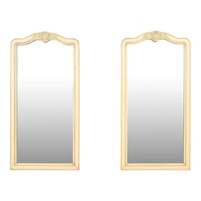 Henredon French Provincial Louis XV Cream and Light Green Lacquered Tall Wall Mirrors, Pair