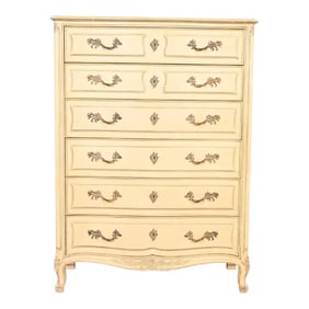 Henredon French Provincial Louis XV Cream Lacquered Highboy Dresser, Circa 1960s