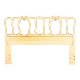 Henredon French Provincial Louis XV Cream and Light Green Lacquered Queen Size Headboard