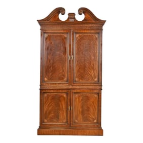 Drexel Heritage Georgian Carved Flame Mahogany Armoire Dresser or Linen Press