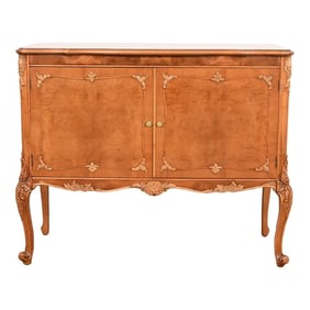 Romweber French Provincial Louis XV Burl Wood Server or Bar Cabinet, Newly Refinished