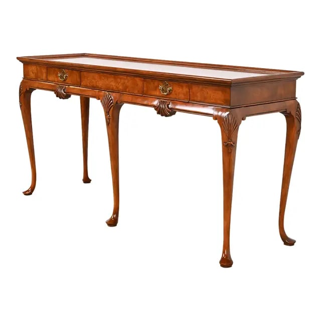 Baker Furniture Queen Anne Burled Walnut Console Table or Sideboard (1 of 12)