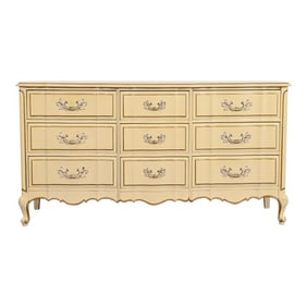 John Widdicomb Style French Provincial Louis XV Cream Lacquered and Gold Gilt Dresser, 1950s