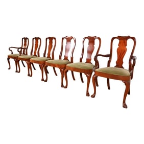 Baker Furniture Style Queen Anne Carved Mahogany Dining Chairs, Set of Six