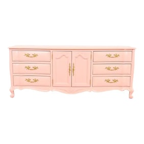 White Furniture French Provincial Louis XV Pink Lacquered Triple Dresser, Newly Refinished