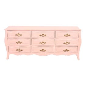 Baker Furniture French Provincial Louis XV Pink Lacquered Triple Dresser, Newly Refinished