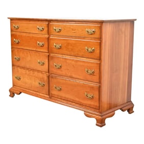 L. & J. G. Stickley Georgian Solid Cherry Wood Eight-Drawer Double Dresser, 1950s