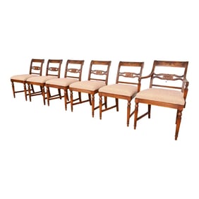 Flint & Horner French Regency Louis XVI Carved Cherry Wood Dining Chairs, Set of Six