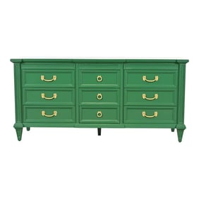 Thomasville French Regency Louis XVI Green Lacquered Dresser or Credenza, Newly Refinished