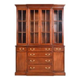 Councill Craftsmen Georgian Carved Mahogany Breakfront Bookcase Cabinet