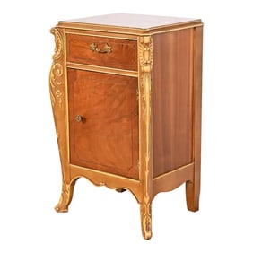 Antique French Provincial Louis XV Walnut and Parcel Painted Nightstand, Circa 1920s