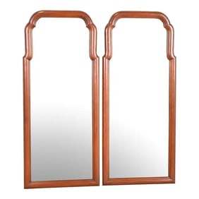 Henkel Harris Carved Solid Cherry Wood Framed Tall Wall Mirrors, Pair