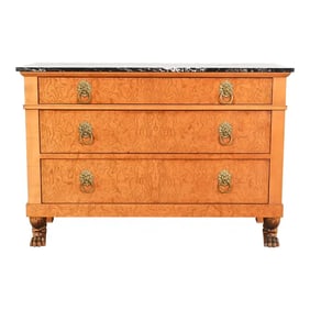 Baker Furniture Neoclassical Burl Wood Marble Top Chest of Drawers
