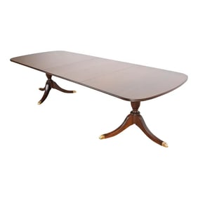 Henkel Harris Georgian Solid Mahogany Double Pedestal Extension Dining Table, Newly Refinished