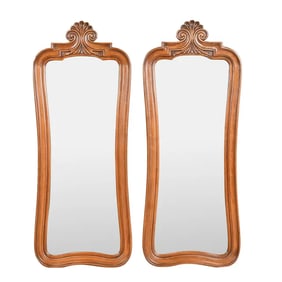 White Furniture French Provincial Louis XV Carved Fruitwood Tall Wall Mirrors, Pair