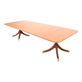 Baker Furniture Georgian Banded Satinwood and Mahogany Double Pedestal Extension Dining Table