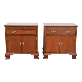Baker Furniture Georgian Carved Mahogany Nightstands, Newly Refinished