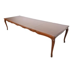 Baker Furniture French Provincial Louis XV Carved Walnut Dining Table With Inlaid Parquet Top