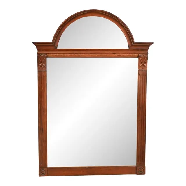 Ethan Allen Victorian Carved Maple Arched Wall Mirror: A gorgeous Victorian or Neoclassical style carved maple framed arched wall mirror By Ethan Allen USA, Circa 1990s Measures: 32.75"W x2.75"D x 46"H. Very good original vintage condition.