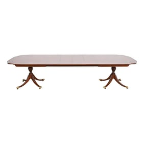 Kindel Furniture Georgian Mahogany Double Pedestal Extension Dining Table, Newly Refinished