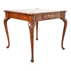 Henredon Queen Anne Carved Mahogany Breakfast Table or Game Table, Newly Refinished