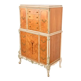 Romweber French Rococo Louis XV Satinwood Inlaid Marquetry and Parcel Painted Gentlemen's Chest