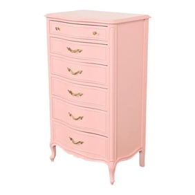 Drexel French Provincial Louis XV Pink Lacquered Lingerie Chest or Semainier, Newly Refinished